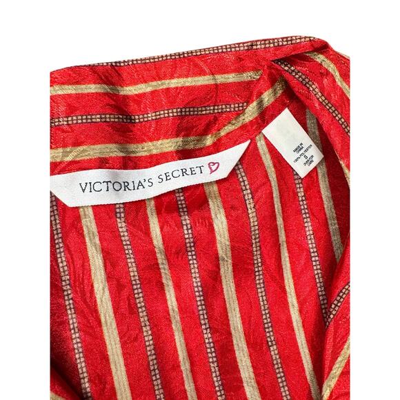 Victorias Secret Pajama set Christmas Holiday Silky striped shorts bttn up S - Picture 5 of 6